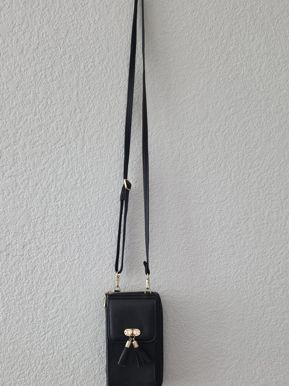 Black Crossbody Phone Wallet with Tassel Accent